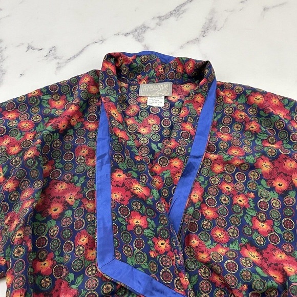 R Michael Alan Womens Vintage 3 Piece Pajama Set Size M NOS Red Blue Robe Pjs - Picture 2 of 16